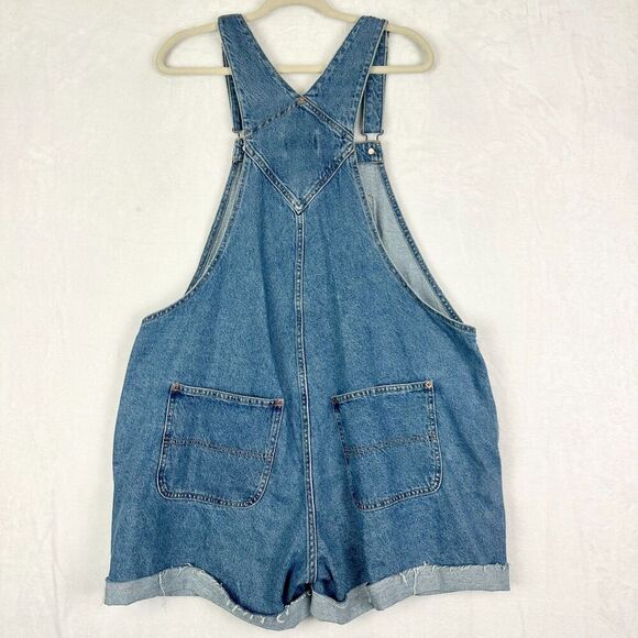 Old Navy Slouchy Jean Short Overalls Shortalls Size XL Cotton 4" Inseam Cuffed - Picture 2 of 6